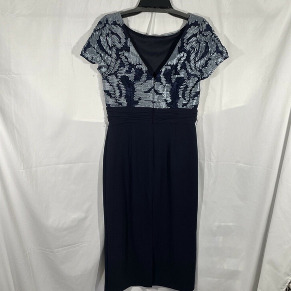 NEW JS COLLECTIONS [ 4 ] Mixed Media Soutache Midi‎ Dress In Navy - Picture 10 of 12
